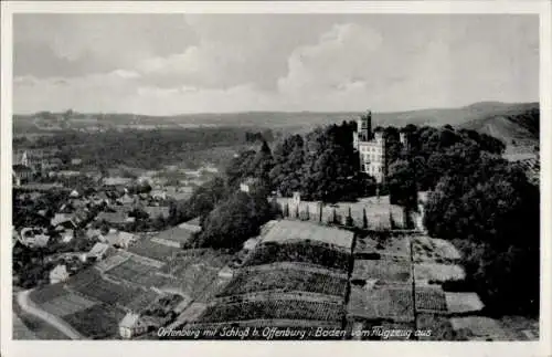 Ak Offenburg in Baden Schwarzwald, Burg Ortenberg, Aussicht vom Flugzeug, Weinberge, Ort und Land