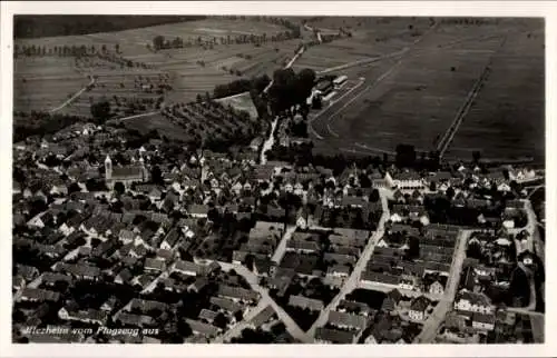 Ak Iffezheim am Rhein, Luftaufnahme von  Wohnhäuser, Felder, Straßen, Bäume