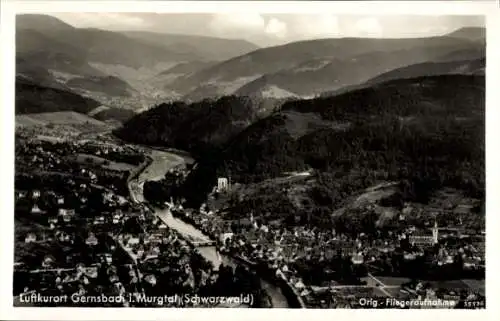 Ak Gernsbach im Schwarzwald, Schloss Eberstein, Luftkurort Gernsbach, Fliegeraufnahme, Schwarzwal