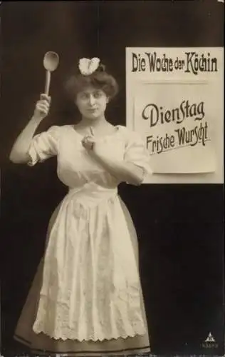 Ak Die Woche der Köchin, Dienstag Frische Wurst