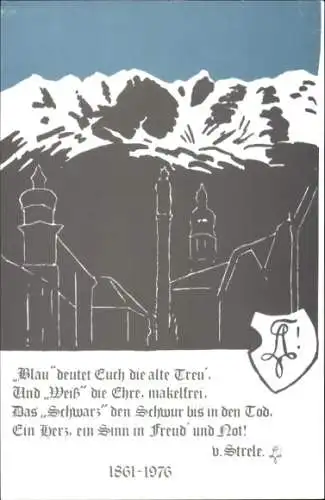 Studentika Ak Innsbruck, Corpswappen, Blau Weiß Schwarz, Gedicht R. v. Strele, KSCV