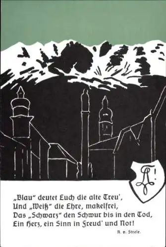 Studentika Ak Innsbruck, Corpswappen, Blau Weiß Schwarz, Gedicht R. v. Strele, KSCV