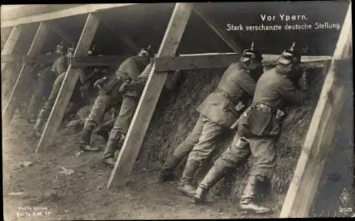 Ak Ypern Westflandern, Stark verschanzte deutsche Stellung, Schützen in Feuerstellung, I. WK