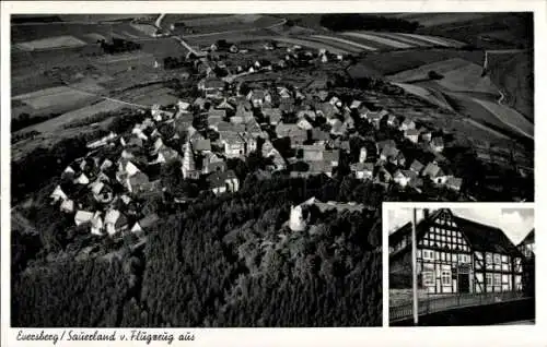 Ak Eversberg Meschede im Sauerland, Fliegeraufnahme, Gasthof