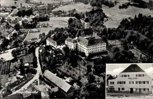 Ak Erling Andechs in Oberbayern, Fliegeraufnahme, Gasthaus zur Post