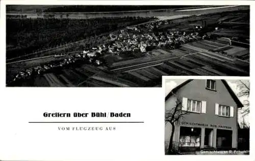 Ak Greffern Rheinmünster am Rhein, Fliegeraufnahme, Geschäft R. Fritsch