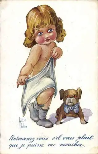 Künstler Ak Little Pitche, Mädchen mit Hund