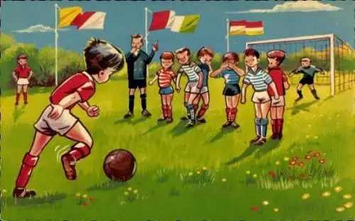 Künstler Ak Kinder beim Fußballspiel