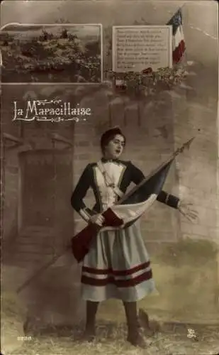 Ak Chatillon sur Loire Loiret, Eine junge Frau in Soldatenuniform mit einer Fahne in der Hand....