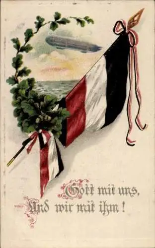 Ak Gott mit uns und wir mit ihm, Fahne, Zeppelin, Eichenlaub