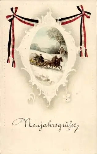 Passepartout Ak Glückwunsch Neujahr, Pferdeschlitten