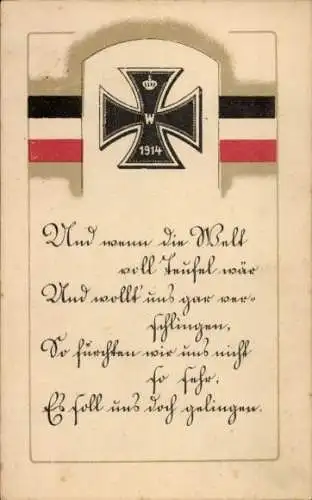 Ak Eisernes Kreuz, Kaiserliche Fahne, Patriotik, Zitat