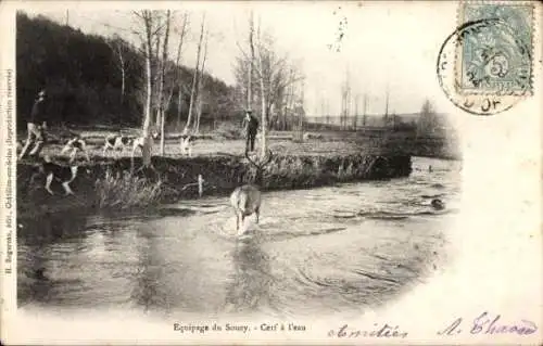 CPA Châtillon sur Seine Côte d'Or, Equipage du Soury, Cerf à l'eau