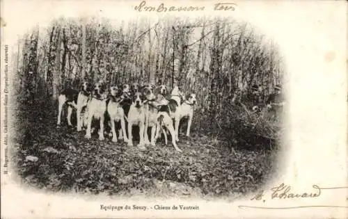 Ak Souzy la Briche Essonne, Equipage du Souzy. Chiens de Vautrait