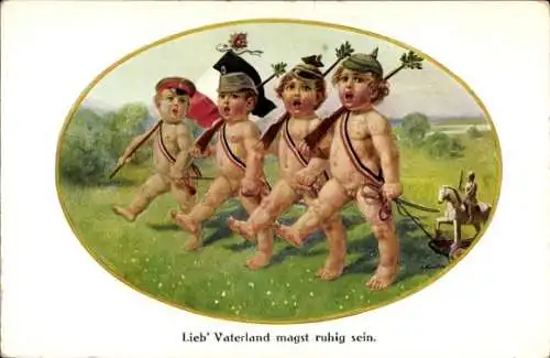 Ak Marschierende Kinder, Lieb Vaterland magst ruhig sein