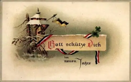 Ak Glückwunsch Neujahr, Klee, Gott schütze Dich