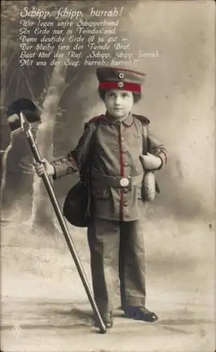 Ak Schipp, schipp, hurrah, Junge in Uniform