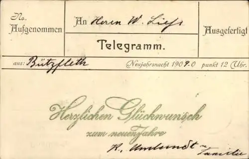 Ak Bremervörde in Niedersachsen, Neujahrsgruß zum Jahr 1907, Absender Butzfleth, Empfänger W. ...