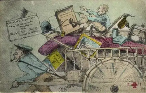 Ak Rikscha-Fahrer, Umzug, Gepäck