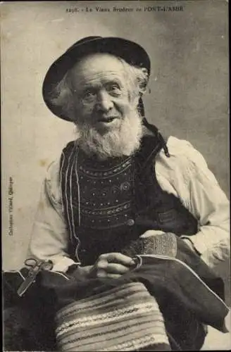 Ak Pont l'Abbé Finistère, Alter Mann in bretonischer Tracht
