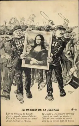 Ak Firenze Florenz Toscana, Rückkehr der Mona Lisa nach Florenz nach zwei Jahren Abwesenheit