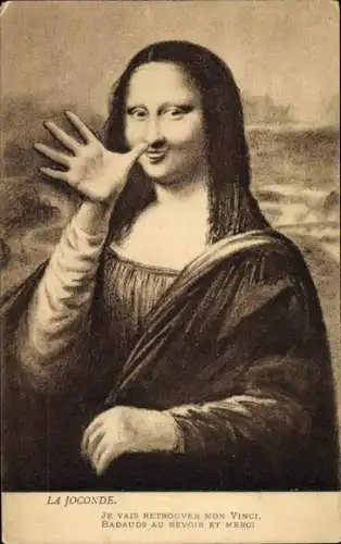 Künstler Ak Da Vinci, L., Mona Lisa mit ausgestreckter Hand vor ihrem Mund