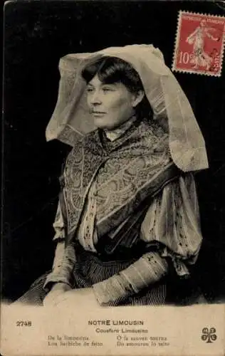 Ak Limoges Haute Vienne, Eine junge Frau in traditioneller Tracht mit Kopfbedeckung.