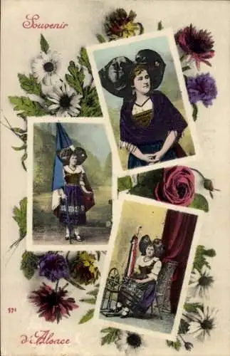 Ak Entzheim Enzheim Elsass Bas Rhin, Mehrere Frauen in traditioneller elsässischer Kleidung