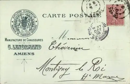 Ak Montigny le Roi Haute-Marne, Amiens, GLENORMAND Chevenin, 27. Oktober 1905