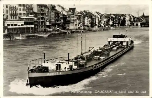 Ak Basel Bâle Stadt Schweiz, Das Bild zeigt ein schwarz-weiß Foto eines Schiffes, welches auf ...