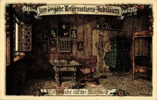 Ak Lutherstadt Eisenach in Thüringen, Wartburg, 1517, 1913, Lutherstube auf der Wartburg.