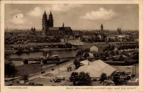 Ak Magdeburg, Gesamtansicht, Blick vom Ausstellungsturm