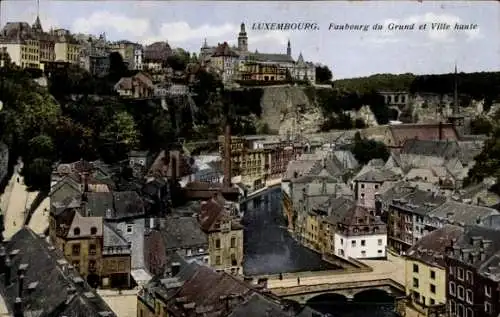 Ak Luxemburg Luxembourg, Panorama von  Faubourg du Grund, Altstadt, Fluss, Architektur
