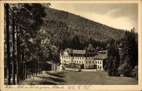 Ak Dittersdorf Glashütte im Erzgebirge, Wolfner-Mühle, Tal der Mittweida, Wald, Berglandschaft