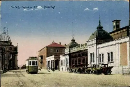 Ak Ludwigshafen am Rhein, Straßenbahn am Bahnhof