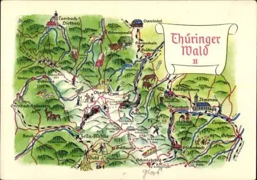 Landkarten Ak Ilmenau in Thüringen, Thüringer Wald, Oberhof, Tambach