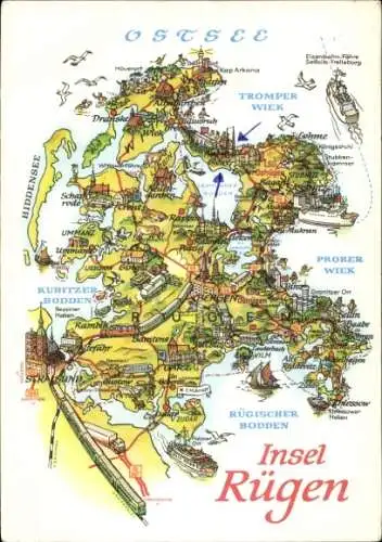 Landkarten Ak Bergen auf der Insel Rügen, Hiddensee, Stralsund