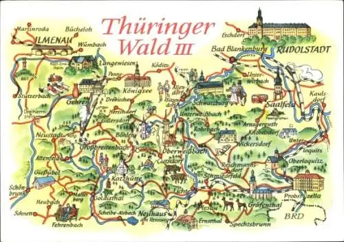 Landkarten Ak Rudolstadt in Thüringen, Thüringer Wald, Ilmenau, Saalfeld