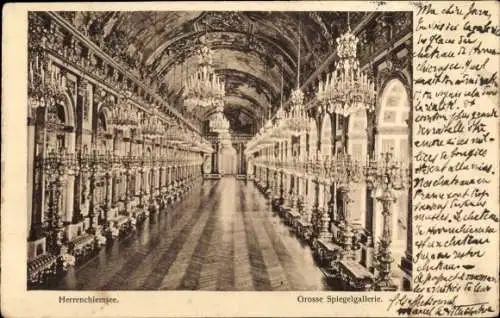 Ak Herrenchiemsee Herreninsel Chiemsee Oberbayern, Vielfonografische Halle, Spiegelgalerie mit...
