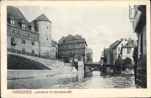 Ak Hannover in Niedersachsen, Leinepartie mit Beguinenturm