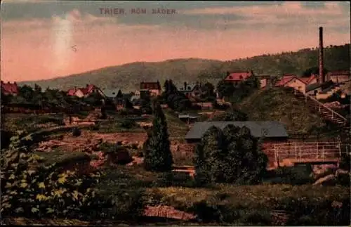 Ak Trier an der Mosel, Römische Bäder, Dämmerung, Schornstein