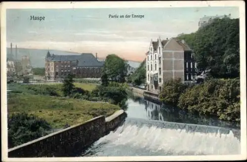 Ak Haspe Hagen Westfalen, Partie an der Ennepe, Flussansicht, historische Bebauung