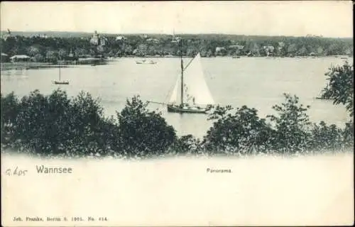 Ak Berlin Zehlendorf Wannsee, Panoramablick auf den  Segelboot, 1905
