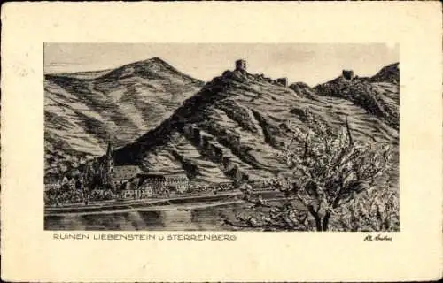 Ak Bornhofen am Rhein, Die feindlichen Brüder, Burg Sternberg, Sterrenberg, Liebenstein