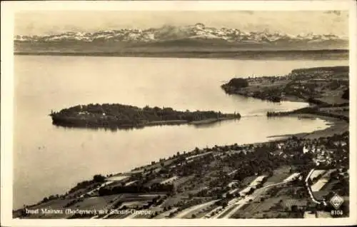 Ak Insel Mainau im Bodensee,  Santis-Gruppe, offene Landschaft, Wasser