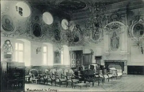 Ak Höxter an der Weser, Kloster Corvey, Kaisersaal, historische Innenansicht, überdachte Wandg...