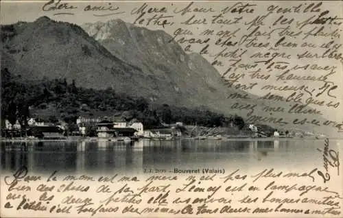 Ak Le Bouveret Kanton Wallis, Postkarte von Bouveret, Gebirgen, Wasser, Häuser, handgeschriebe...