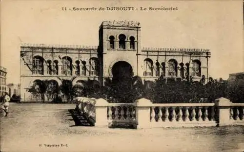 Ak Djibouti Dschibuti, Künstlerische Darstellung des Sekretariats, Monumentale Architektur, hi...
