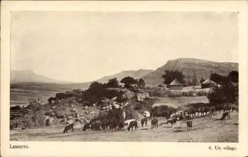 Ak Basutoland Lesotho, Schafherde, Dorf, Hütten, Landschaft