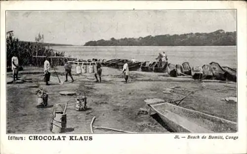 Ak Bomili DR Kongo Zaire, Strand, Boote